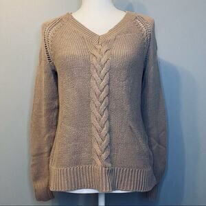 Old Navy Sweater Womens Size M Cable Knit Long Sleeve Tan Brown
